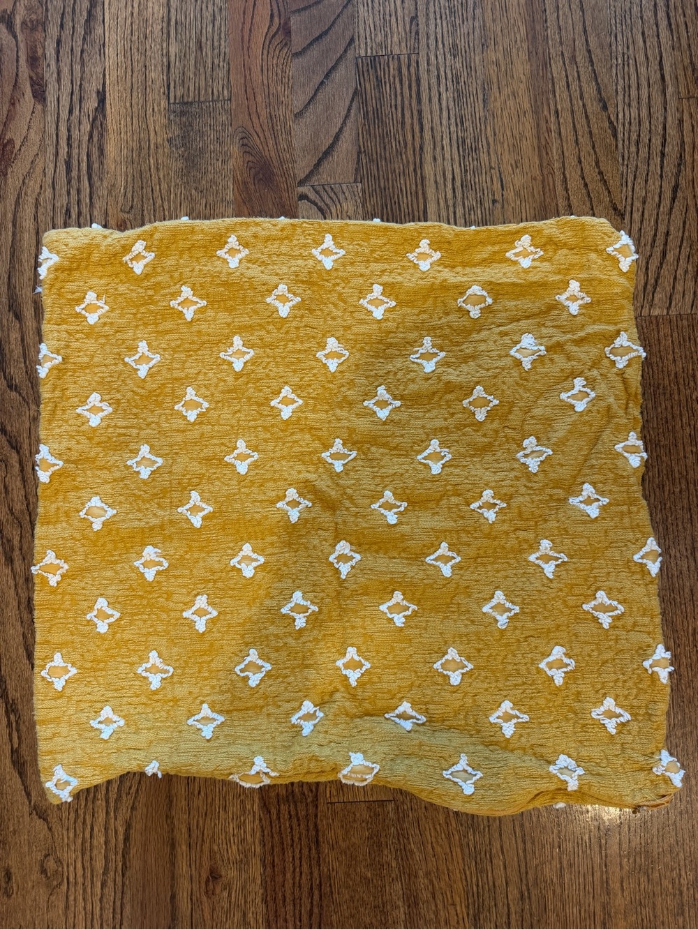 Amazon Mustard Yellow Throw Pillow Cover with White Embroidered Pattern